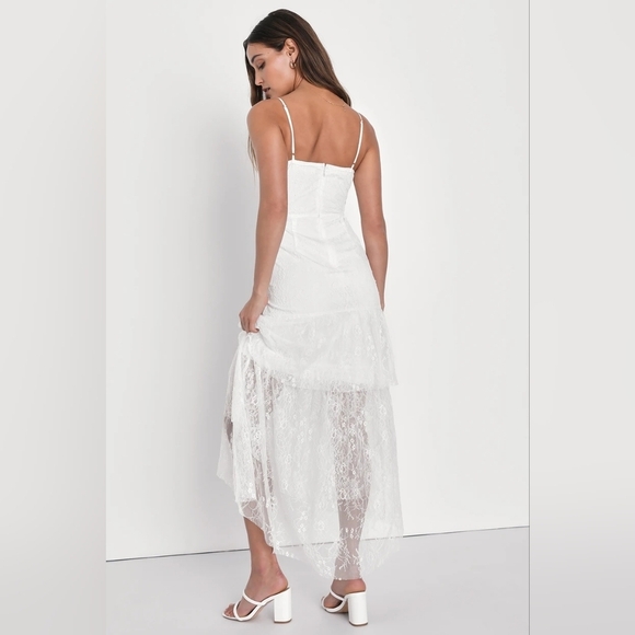 Lulus Elaborate Love White Lace Bustier Tiered High-Low Maxi Dress XS Wedding - Picture 5 of 10